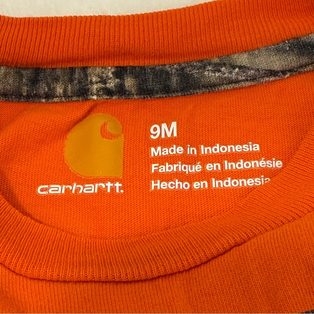 Carhartt Orange and Camo Layered Baby Bodysuit Onesie with Hunting Dog Graphic - Picture 5 of 6